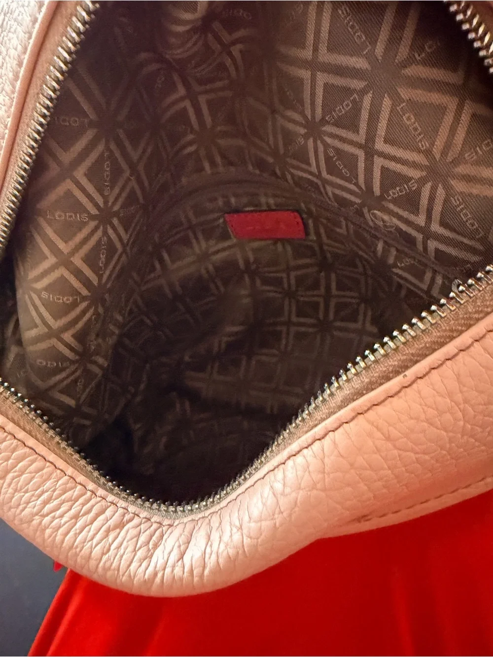 Lodis Peach and Red Leather Shoulder Bag